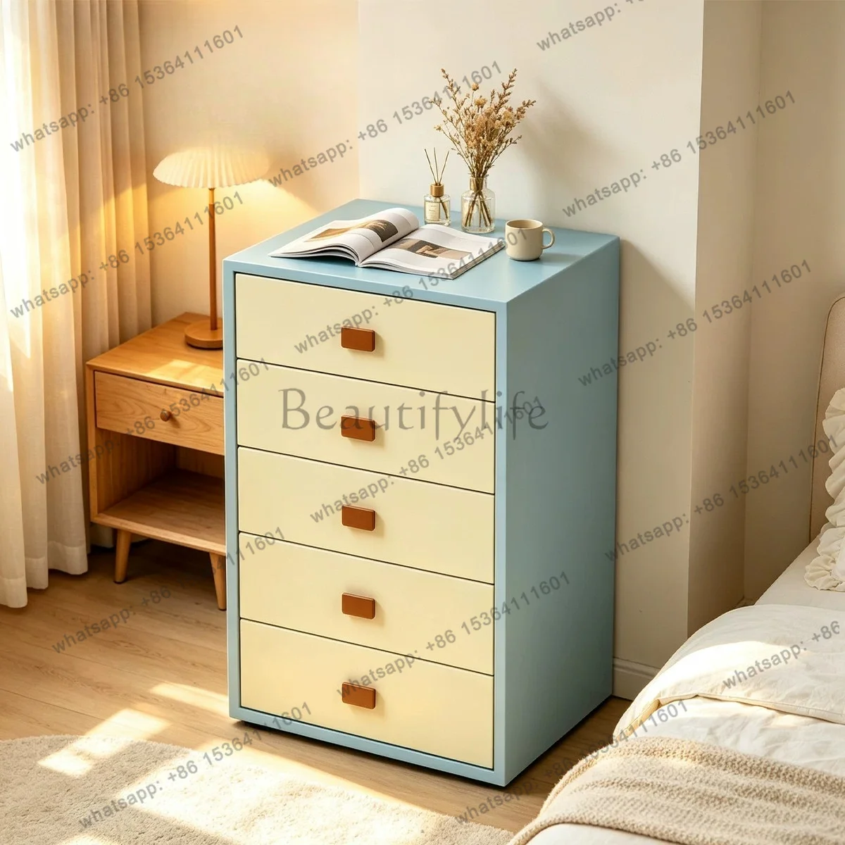 PG modern simple Morandi chest of drawers bedroom storage cream drawer living room locker