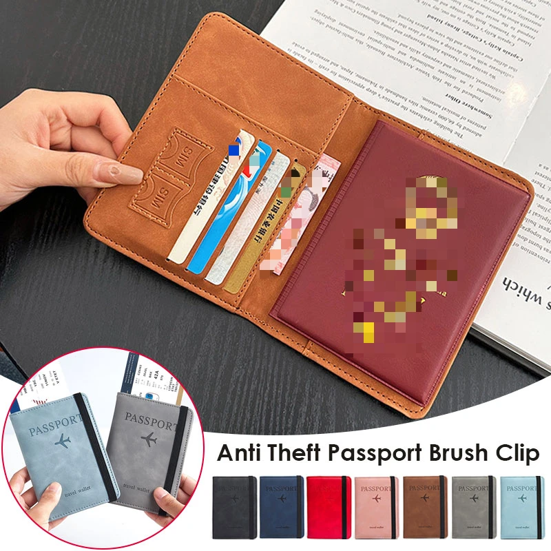 

Passport Holder Wallet, Rfid Blocking Passport Cover Case Pu Leather Card Holder with Pen and Clear Card Slot for Women Men