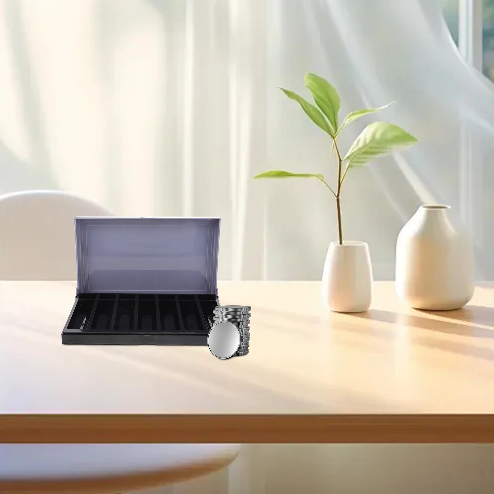 Storage Box Large Capacity Multi-Grid Coin Organizer Tray For Retail Hotels Home Use Gray Coin Container Bank Drawer Tray