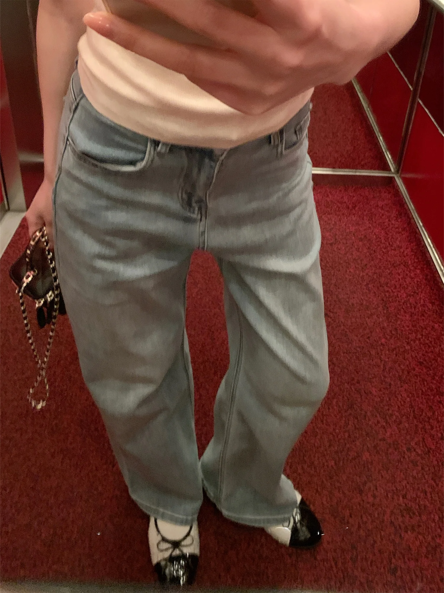 

OKJJ High Waist Wide Leg Straight Cut Jeans Women's Light Color Slimming Loose Fit Floor Length Trousers Spring Summer