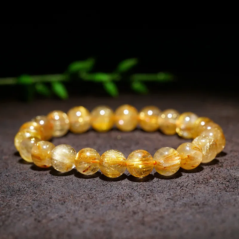 7-14mm Natural Gold Rutilated Quartz Bracelets Stone Beads Unisex Bracelet Women Crystal Stone  Jewelry Men Bangles Decoration