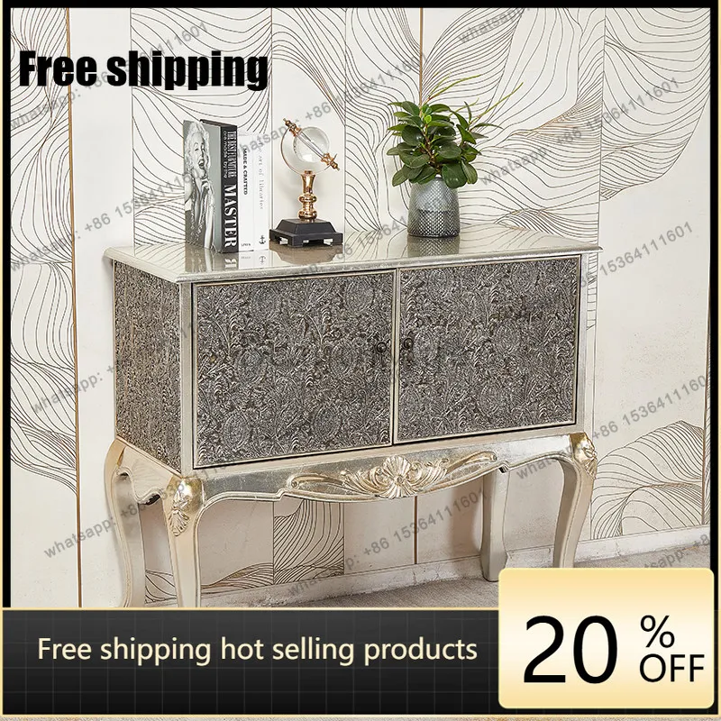 XX French retro style solid wood dining side cabinet facing the entrance, carved decorative locker