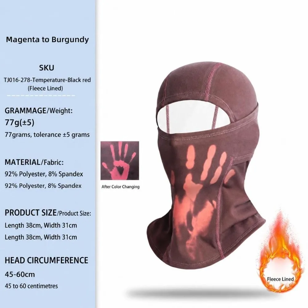 Heat Sensitive Thermochromic Balaclava Breathable Temperature Sensitive Breath Activated Balaclava Warm Thermal UV Protection