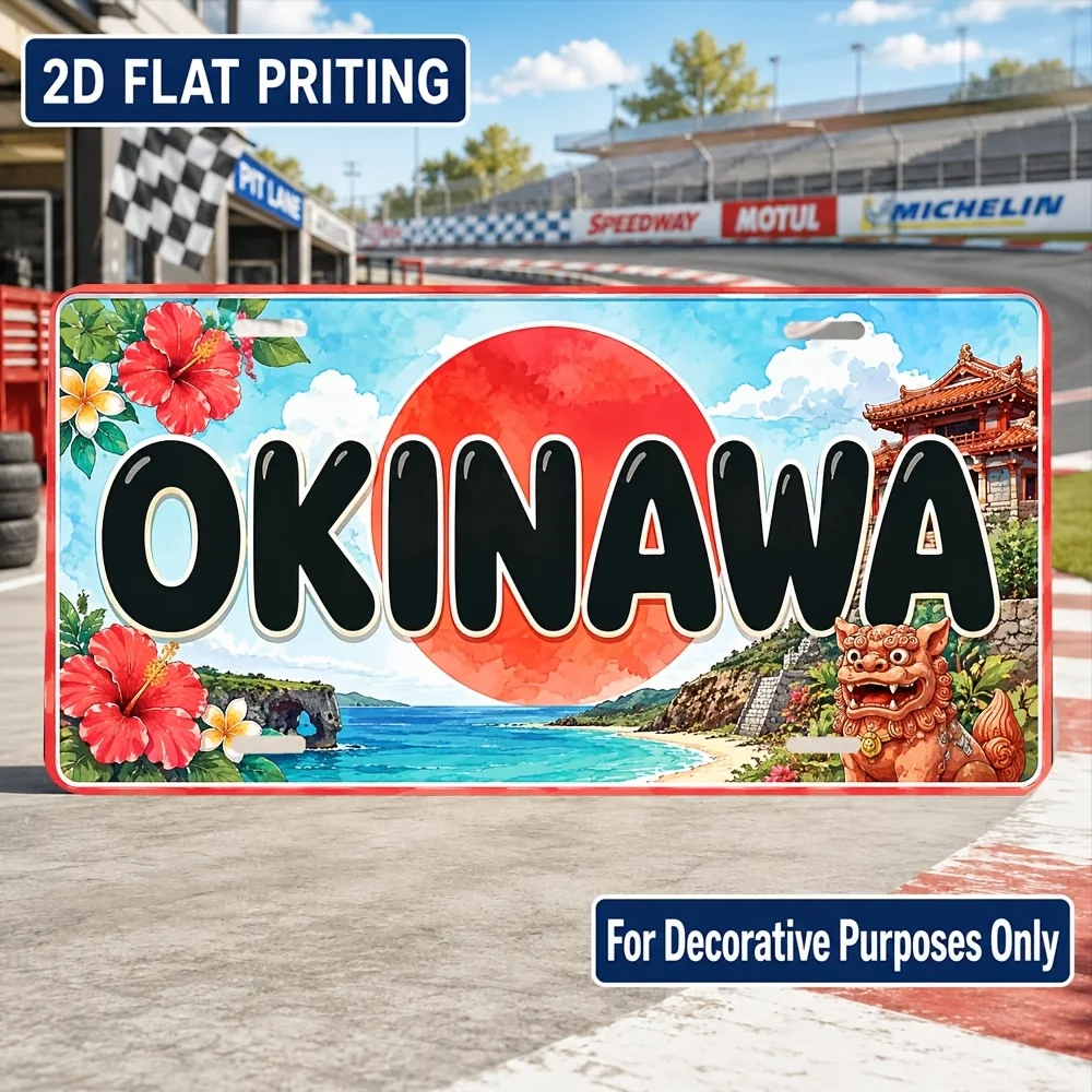 2D Flat, [2D Flat] 2D Flat, 1pc, Vintage Metal Wall Sign, Okinawa Theme, for Decorative Use Only, Durable and Fade-Resistant,