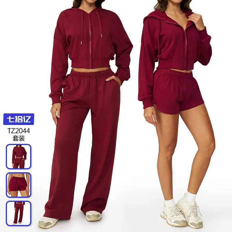 

Casual cotton sportswear sweatshirt set for women, loose, slimming and high-end look, comfortable running and fitness set 2044
