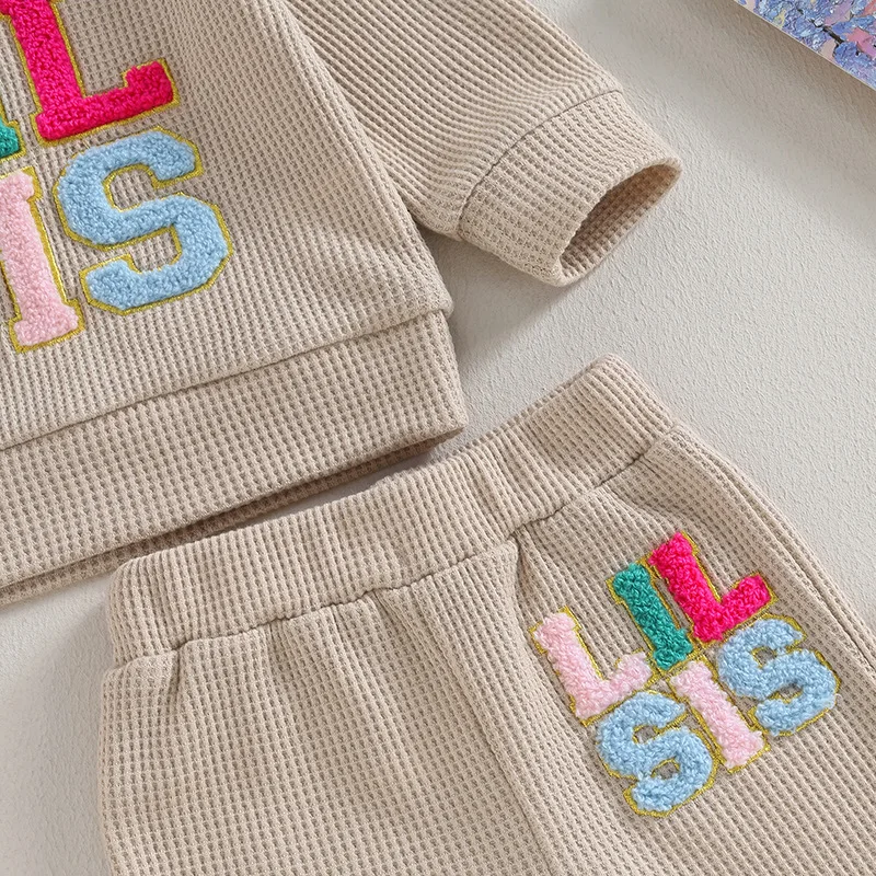 MILANCEL Autumn Kids Clothing Set Waffle Hoodie And Trousers 2 PCS Girls Hoodie Suit Big And Little Sisters Clothing