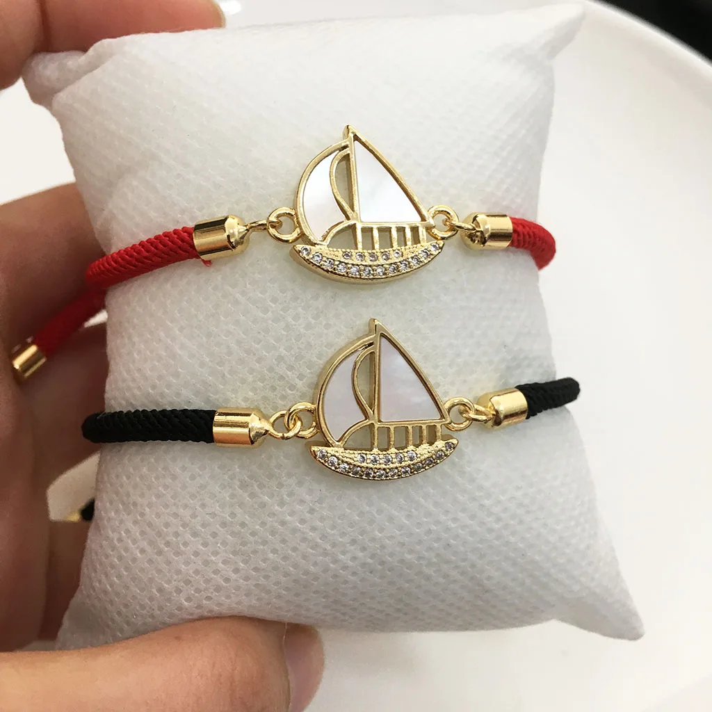 1PCS Hand Woven Adjustable Rope Charm Sailboat Bracelet For Women Success Lucky Rope Knot Red Black Jewelry Gift Friend Gift