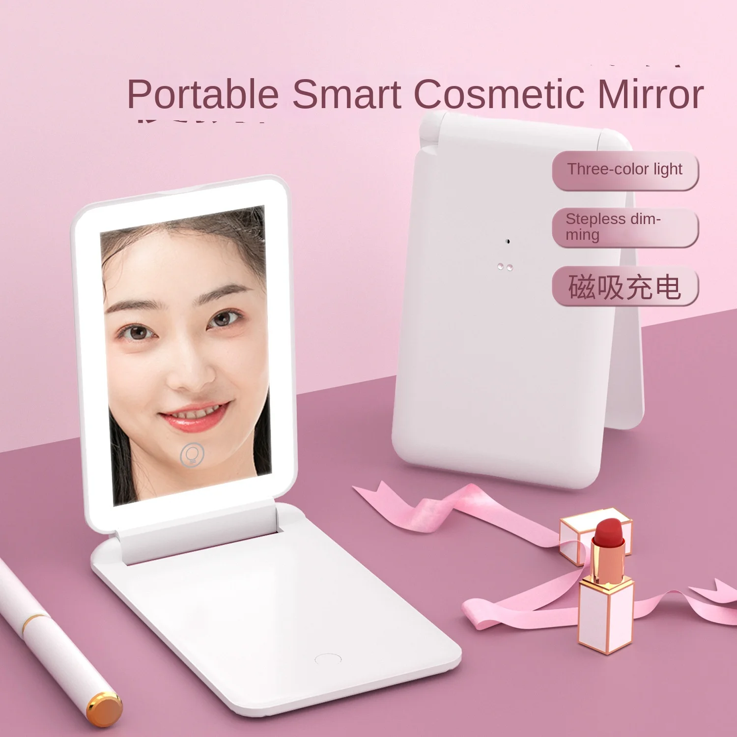 Makeup Mirror with Cosmetic Mirrors Foldable Travel Makeup Touch Screen Dimming