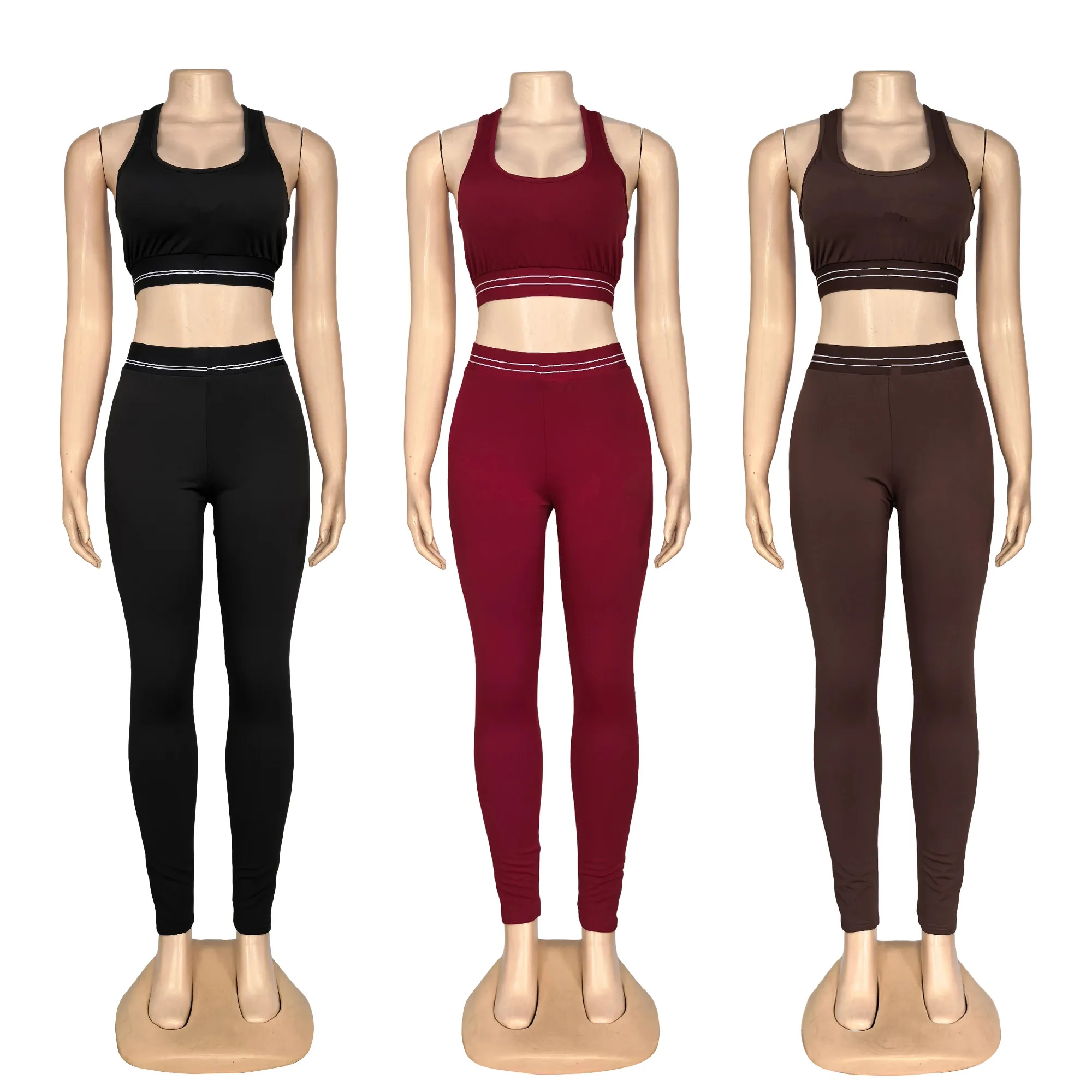 Q6380 Bare-Feel Fitted Yoga Set Three-Piece High-Elastic Slimming Running Sports Outfit (with Chest Pad)