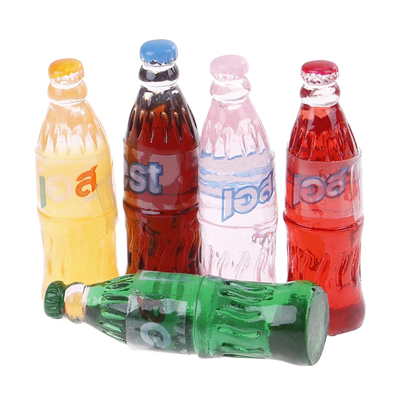 5pcs Japanese Kawaii Resin Simulation Food 3D Soda Cola Bottle DIY 1:12 Dollhouse Miniature Decoration Resin Crafts Kitchen Toys