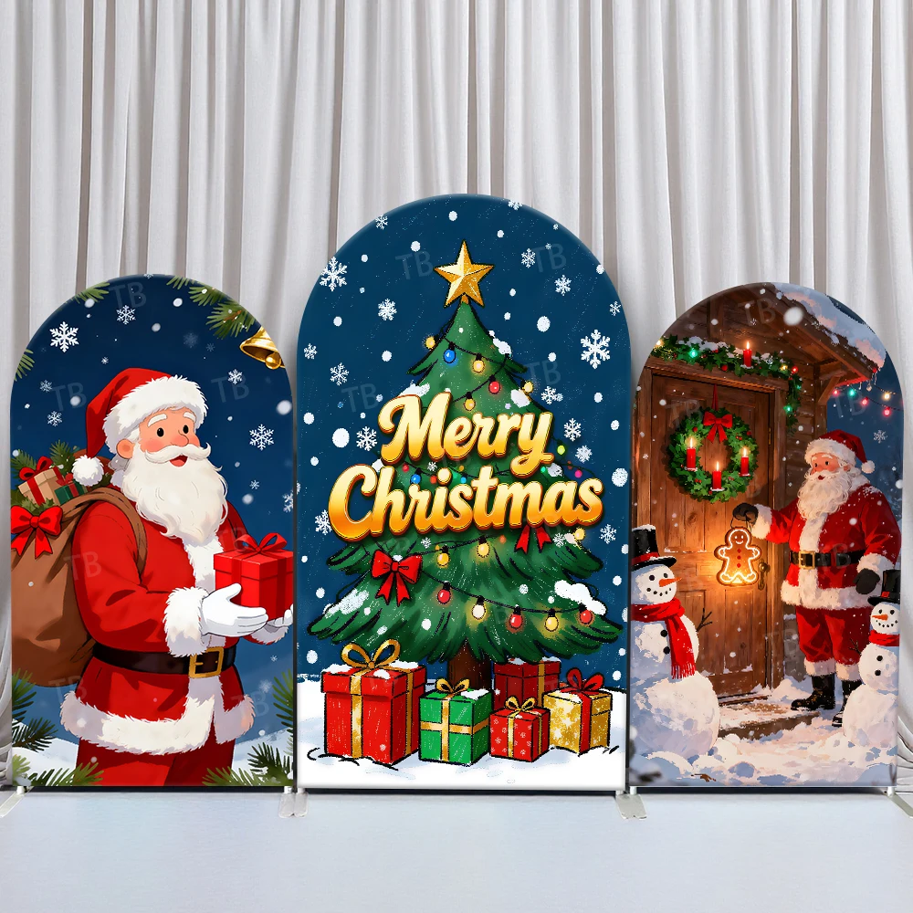 

TB Merry Christmas Arch Backdrop Cover Santa Claus Christmas Festivals Photography Background Party Decor Props Elastic Fabric