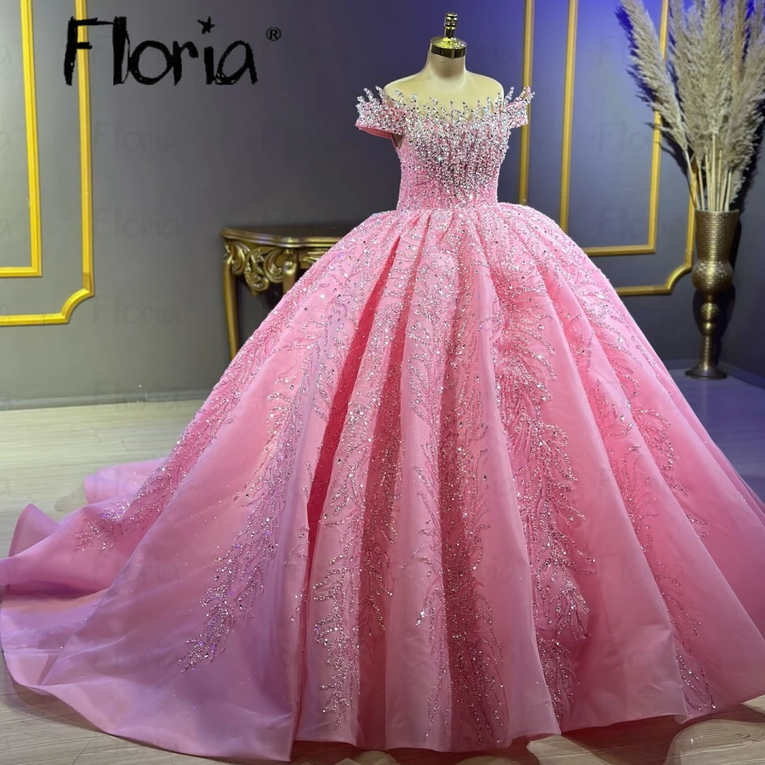 Floria Pink Ball Gown Quinceanera Dresses Vestidos De 15 Anos Glittering Cinderella Princess Party Prom Dresses Customized