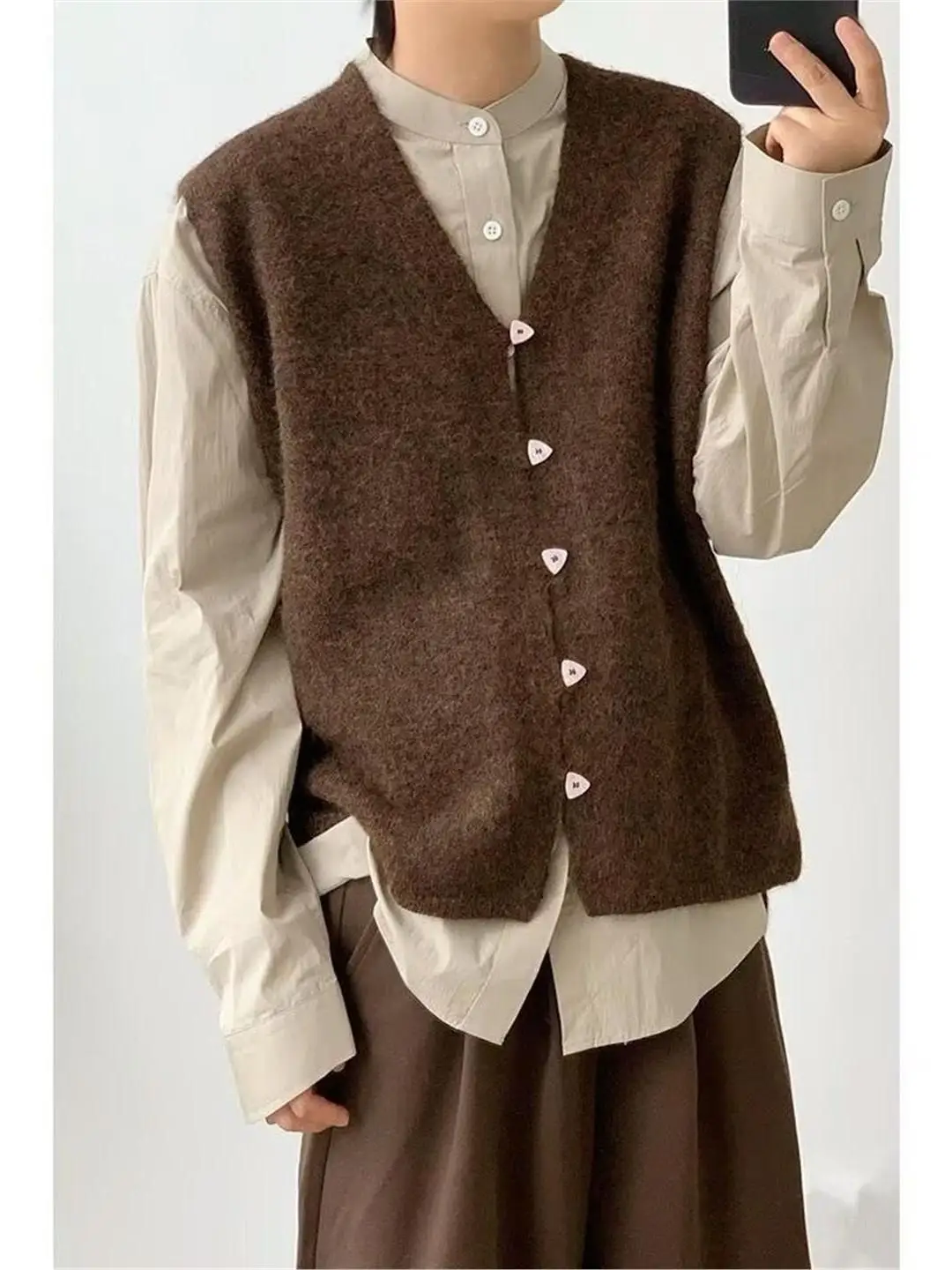 

Мужской вязаный жилет-кардиган в американском ретро-стиле, свободный, повседневный, универсальный, с V-образным вырезом и пуговицами