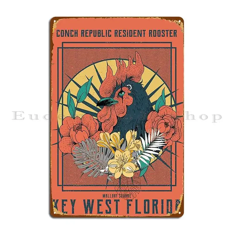 Conch Republic Resident Rooster Fall Metal Sign Poster PaintingCustomize Garage Customize Wall Custom Tin Sign Poster