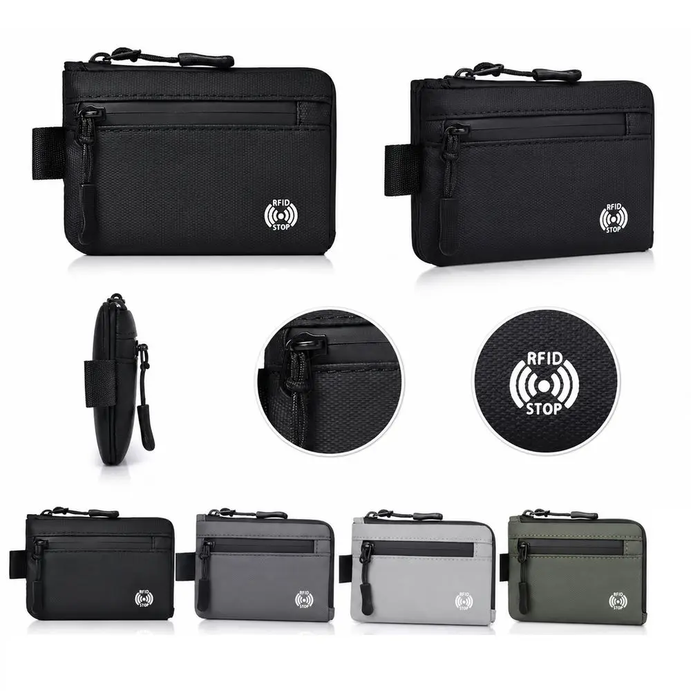 Portable RFID Blocking Rfid Credit Card Holder Ultra-Thin Anti-Theft Men Wallets Multi-Compartment Zipper Zipper Coin Purse