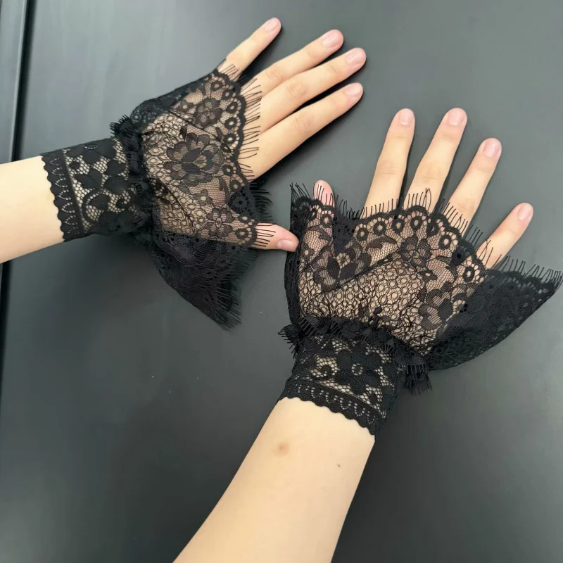 New lace women's chiffon lace cuff wristbands, versatile hollow crochet sleeve covers
