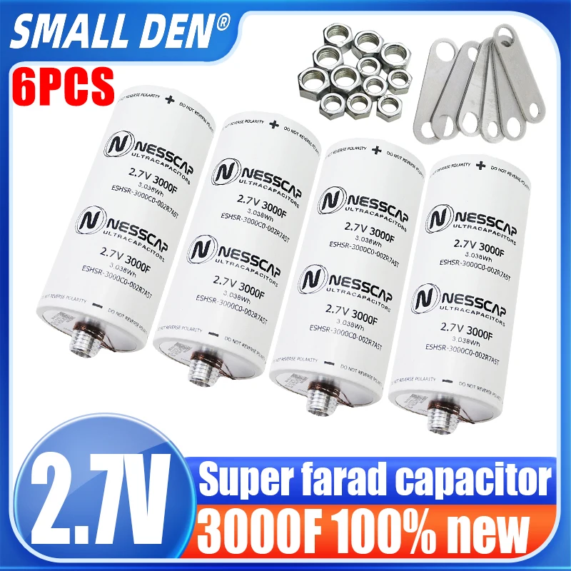 6 PCS 2.7V 3000f Super Farad Capacitor diy 12v 24v 48v Electric Vehicle Starting Power Spot Welding Electromechanical Container