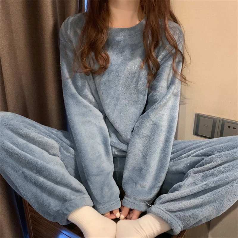 ITOOLIN Women Cashmere Pajama Sets Autumn Winter Woolen Pullovers And Pants 2 pieces Sets For Women Underwear Thermal Sets 2023