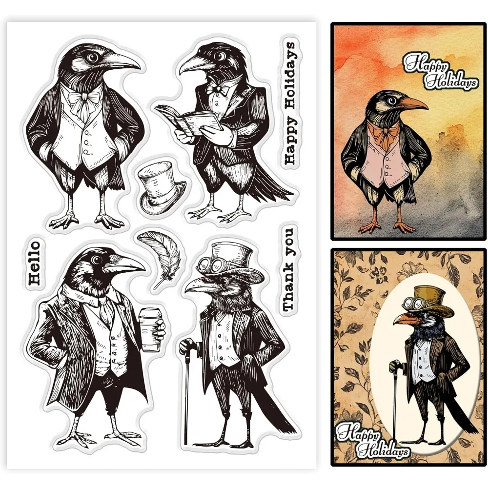 Gentleman Crow Clear Stamps Crow Man Silikon Clear Stamp Animal Crow Transparente Stempel für DIY Scrapbooking und Kartenherstellung