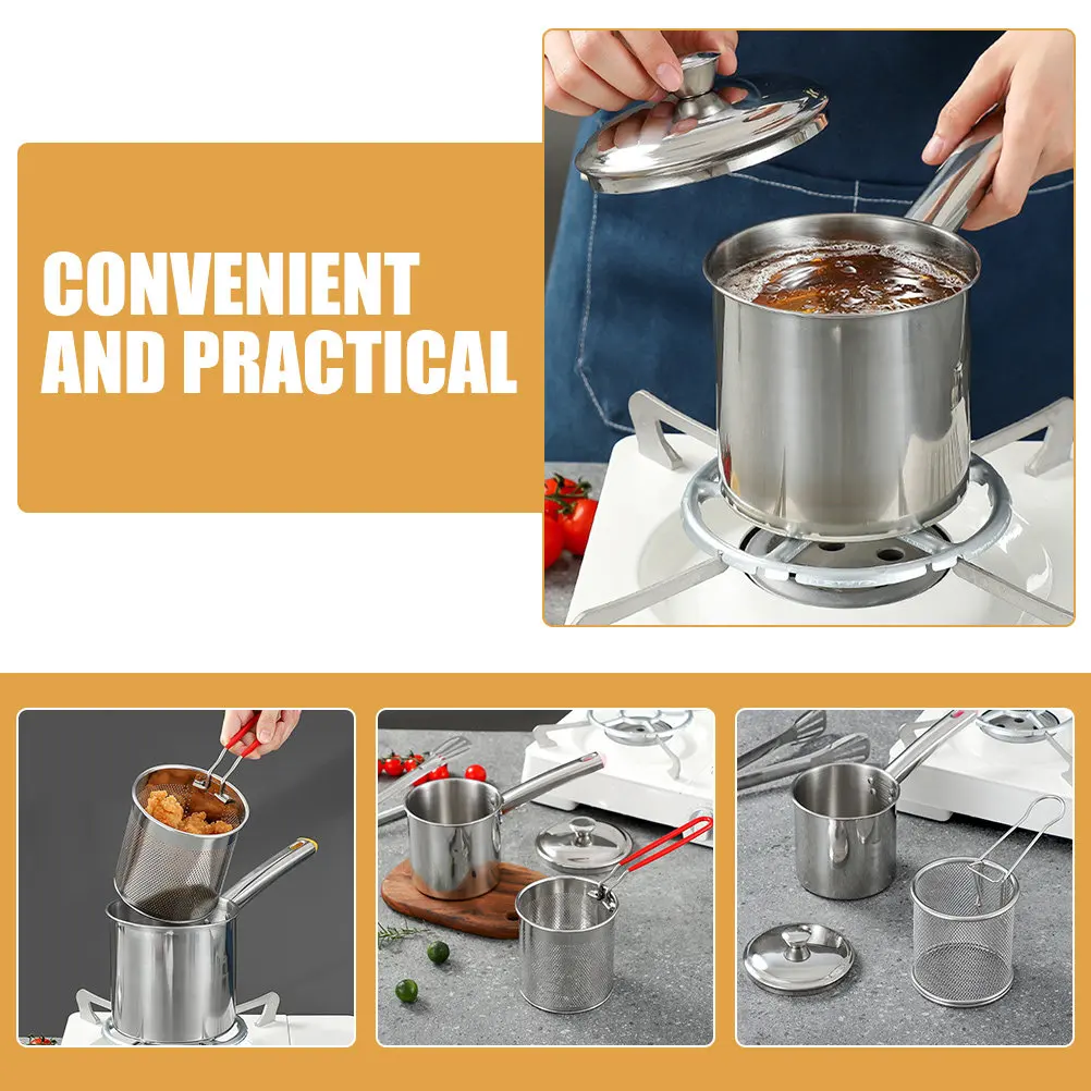 1Set Stainless Steel Multi-Functional Deep Fry Basket Set with Ergonomic Handle Oil-Filtering Frying Pot for Home Kitchen Fast