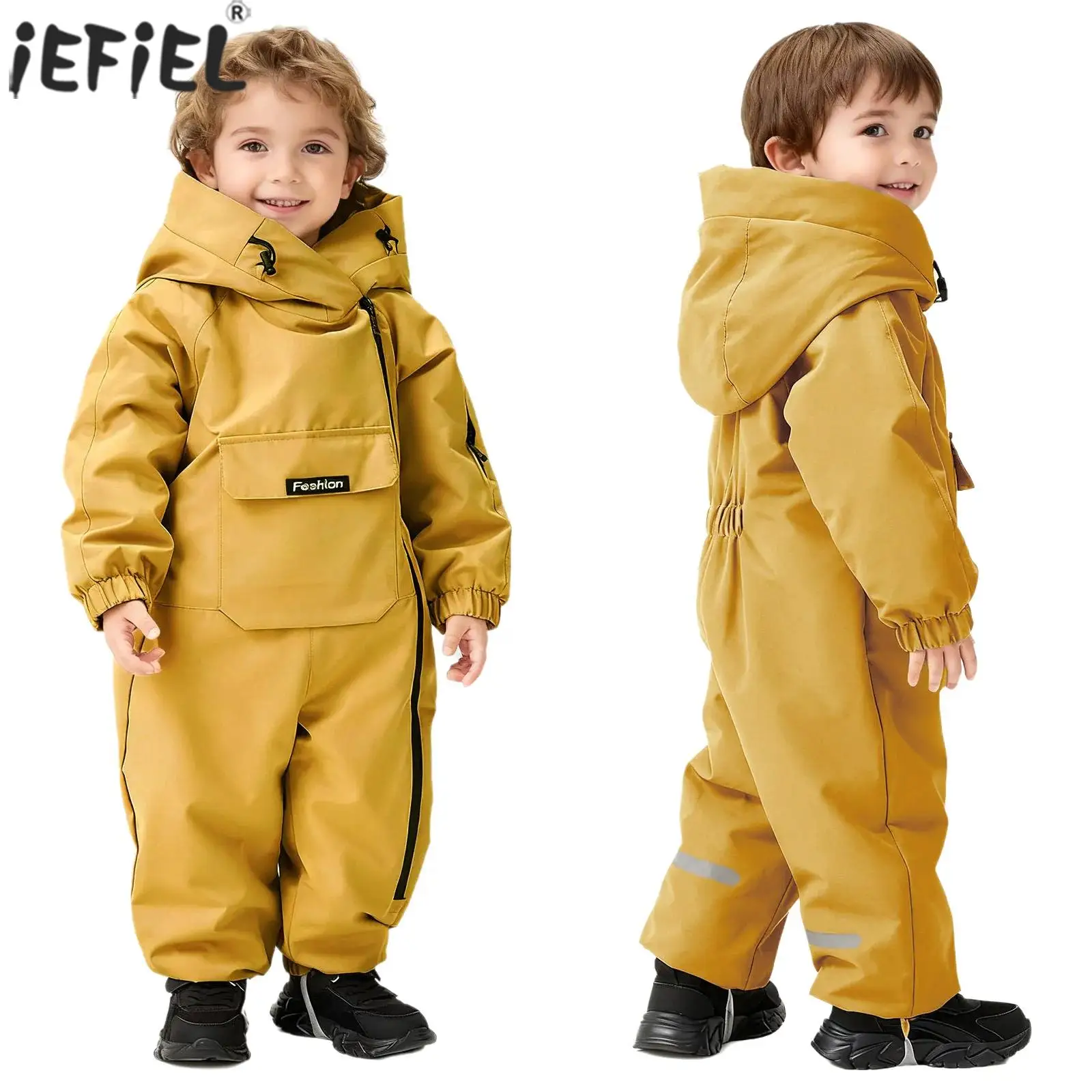 Toddler Baby Boys Girls Winter Warm Snowsuit Windproof Hooded Fleece-Lined Padded Jumpsuit Outdoor Ski Rompers with Pockets