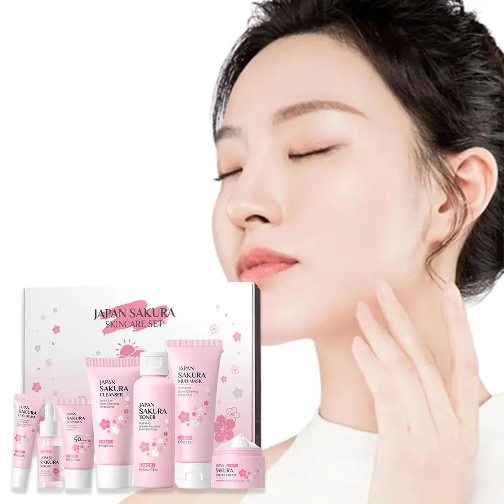 

7pcs/set Sakura Facial Skin Care Set Moisturizing Nourishing Serum Makeup Repairing Cream Hand Beauty Cream Lip Soothing Ba Z9W6