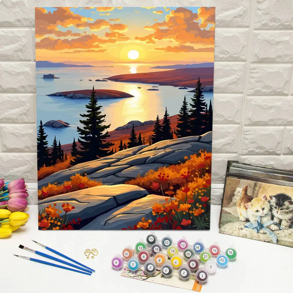 Ölgemälde nach Zahlen, Berglandschaft, DIY, digitale Malerei, Haus, Baum, Landschaft, Bild, Kunsthandwerk auf Leinwand, handgemaltes Geschenk