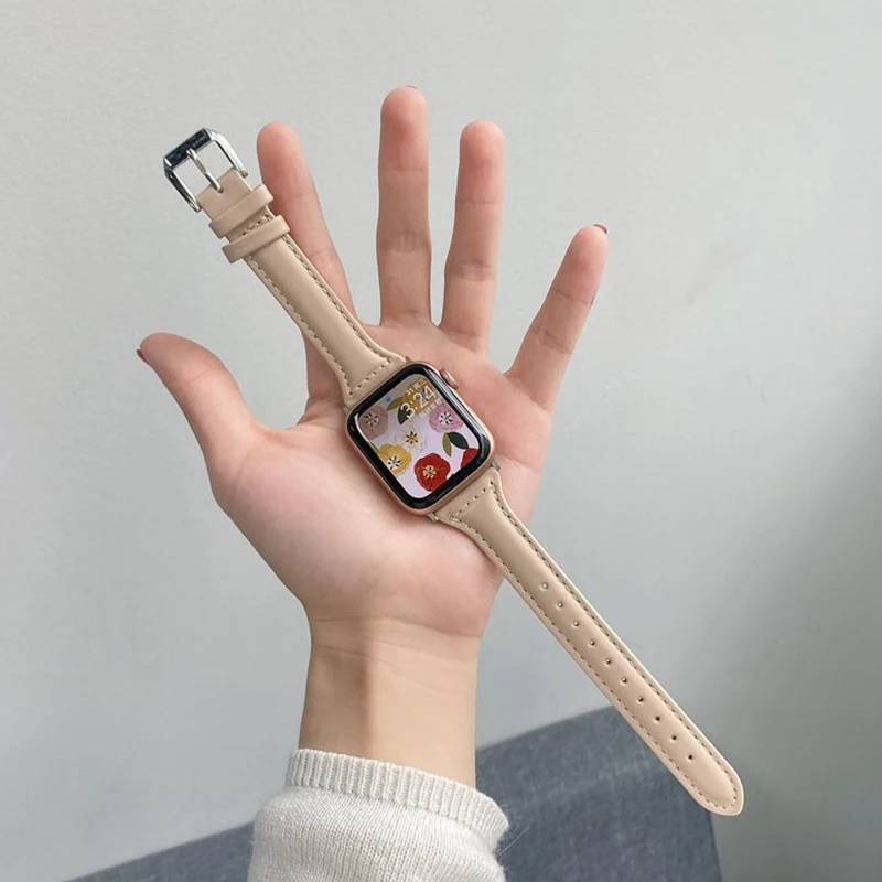 

Leather Slim Strap for Apple Watch Band 44mm 40mm 41mm 45mm 38mm 42mm 49mm 46mm IWatch Series 8 7 SE 6 5 4 3 2 10 Woman Bracelet