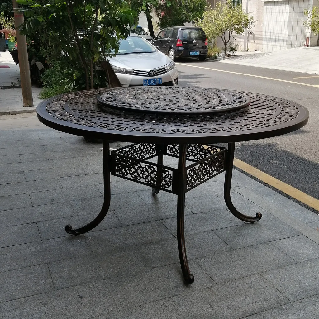 

Round outdoor dining table in180cm can with BBQ bowl Cast aluminum furniture garden Outdoor metal bigest table bronze color