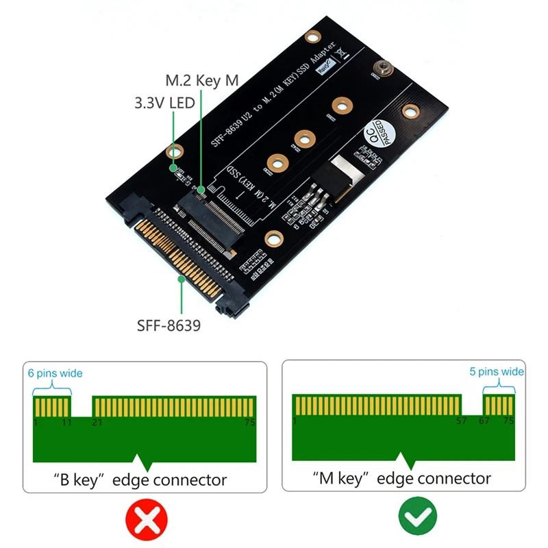 방열판이 있는 M.2 키 M 어댑터, M.2 키 M Nvme SSD SFF-8639(U.2) 어댑터, 2230, 2242, 2260/2280 SSD