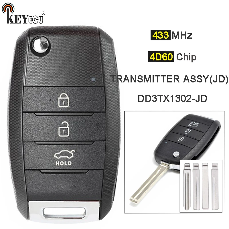 KEYECU 434MHz 4 d60 nadajnik Chip ASSY(JD) DD3TX1302-JD ulepszony pilot zdalnego sterowania Fip dla KIA Ceed Picanto Soul