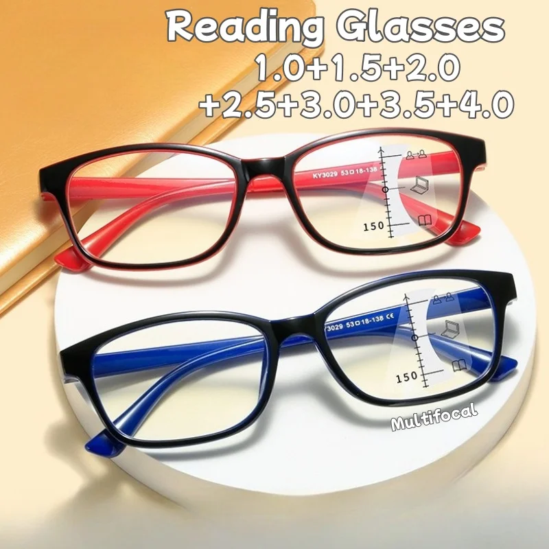 

Thick Frame Multifocal Progressive Presbyopia Glasses Transparent Lenses Spring-loaded Reading Glasses for The Elderly