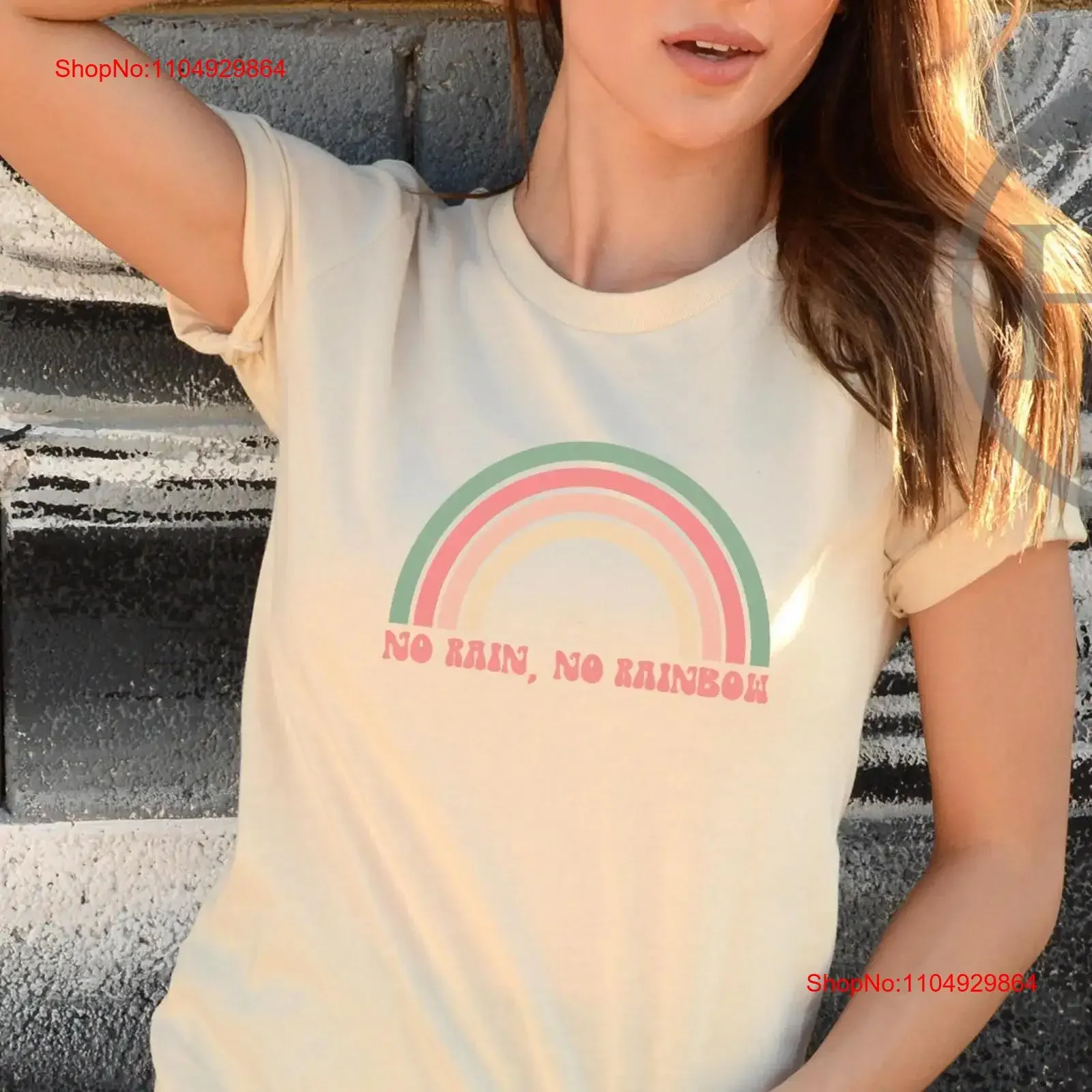 

70s Retro Rainbow Vintage T Shirt No Rain Saying s 1960s 1970s 1980s Hippie Flower Power vintage Washed Slightly fashion
