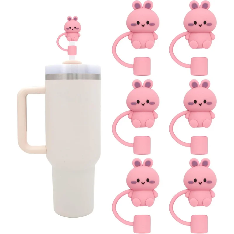 6Pcs 실리콘 밀짚 커버 30Oz 40Oz 텀블러, 재사용 가능한 밀짚 토퍼 액세서리(6Pcs-동물)