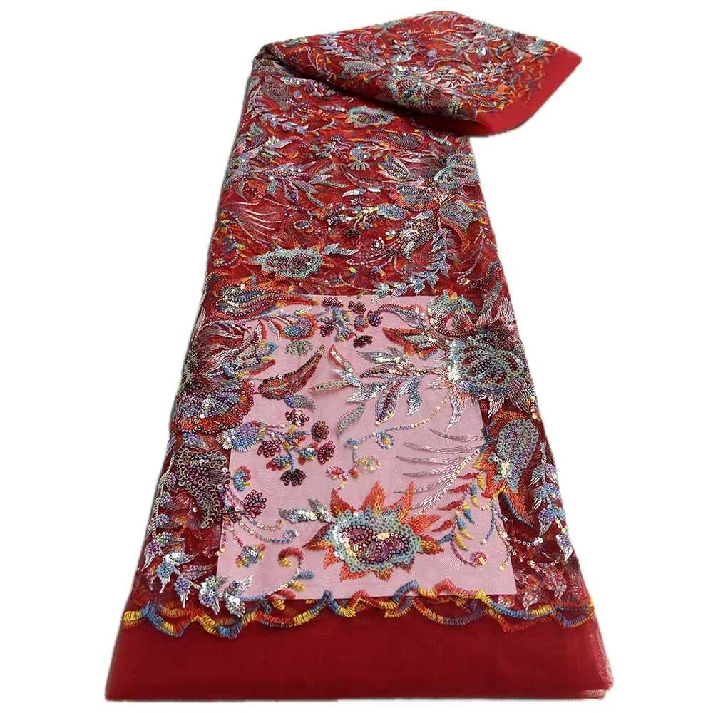 

African Mesh Lace Fabric With Sequins 2025 Newest Embroidery French Tulle Net Lace Fabric for Women Ethnic Costume Dresses