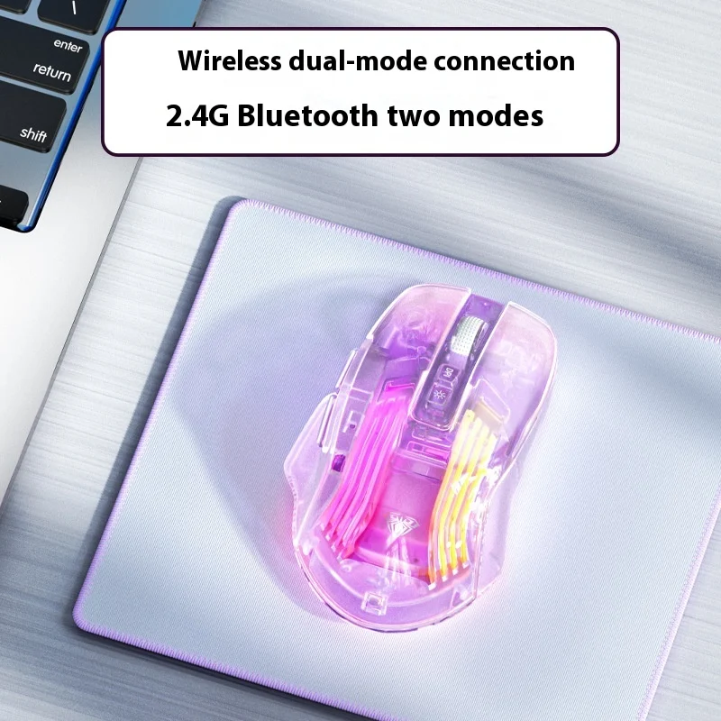 AULA SC518 Transparent Wireless Bluetooth Dual Mode 2.4g Mouse RGB Rechargeable Office Mouse Game Mouse PC