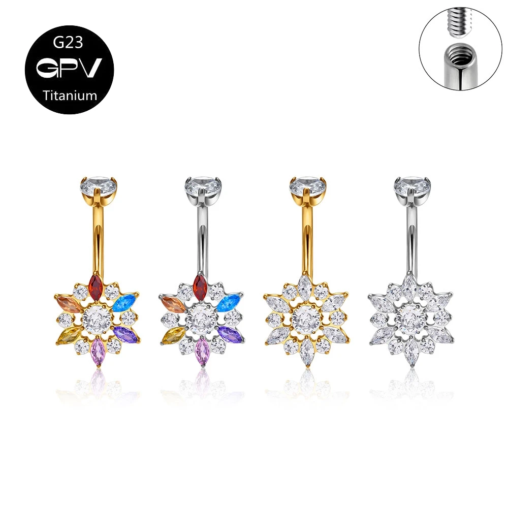 

G23 F136 Titanium Navel Ring with Six Horse Eyes CZ Vacuum Electroplating Fashion Perforated Umbilical Decoration Women's Navel