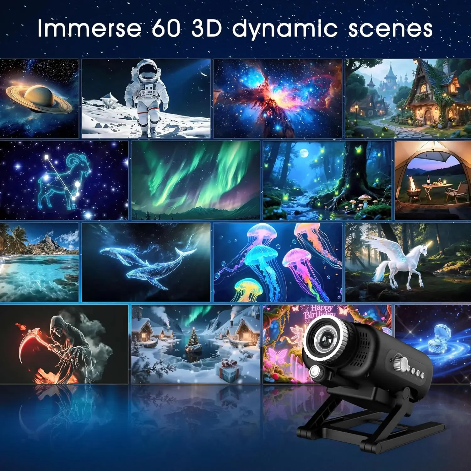 Visual Star Projector, 3D Dynamic Projector with 60 3D Scenes, Galaxy Projector with Bluetooth Speaker, Night Light Projector fo