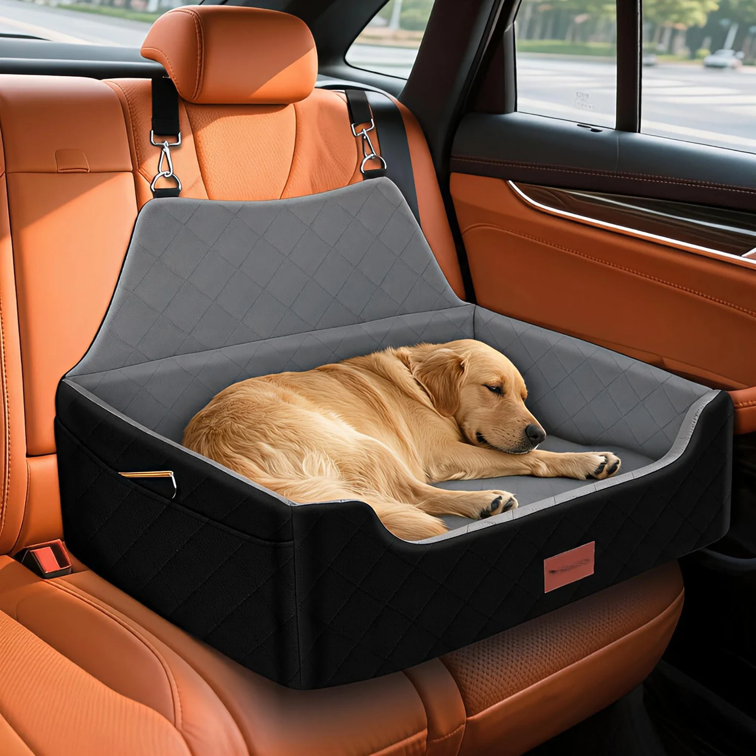 Open-Style Car Dog Bed, Car Safety Seat for Medium and Large Dogs, Back Seat Travel Pet Sponge Bed