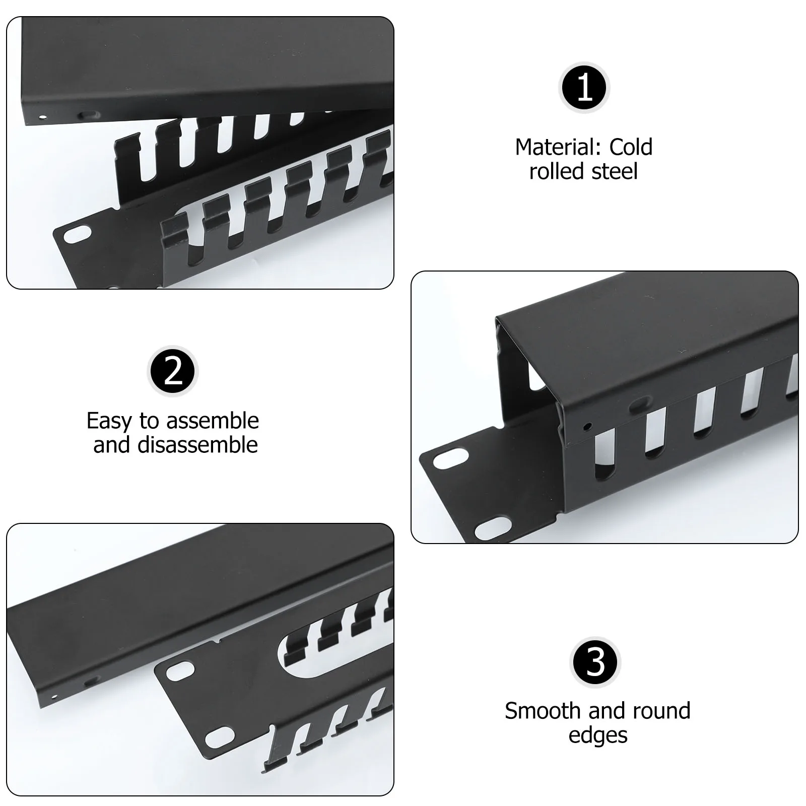 

1pc Cable Management Rack Horizontal Organizer Raceway Frame Concealer Wire Metal Plate Manager Smooth Rounded Edges Durable