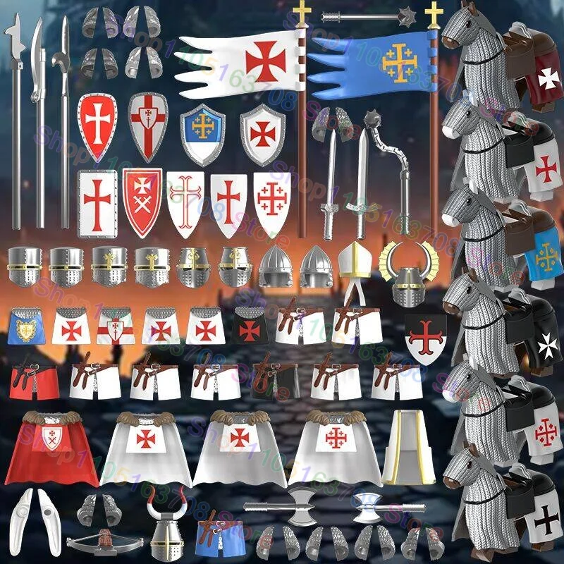 Hot Medieval Warrior Armor Action Figures Set Model Toy Building Blocks Doll Shield ABS Accessories Christmas Gift DT8910+DT8911
