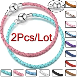 2Pcs/Lot Vintage Luxury Real Leather Chain Bracelets Fit Handmade Beads Charms Bracelet Couples Pulsera Jewelry For Women Men