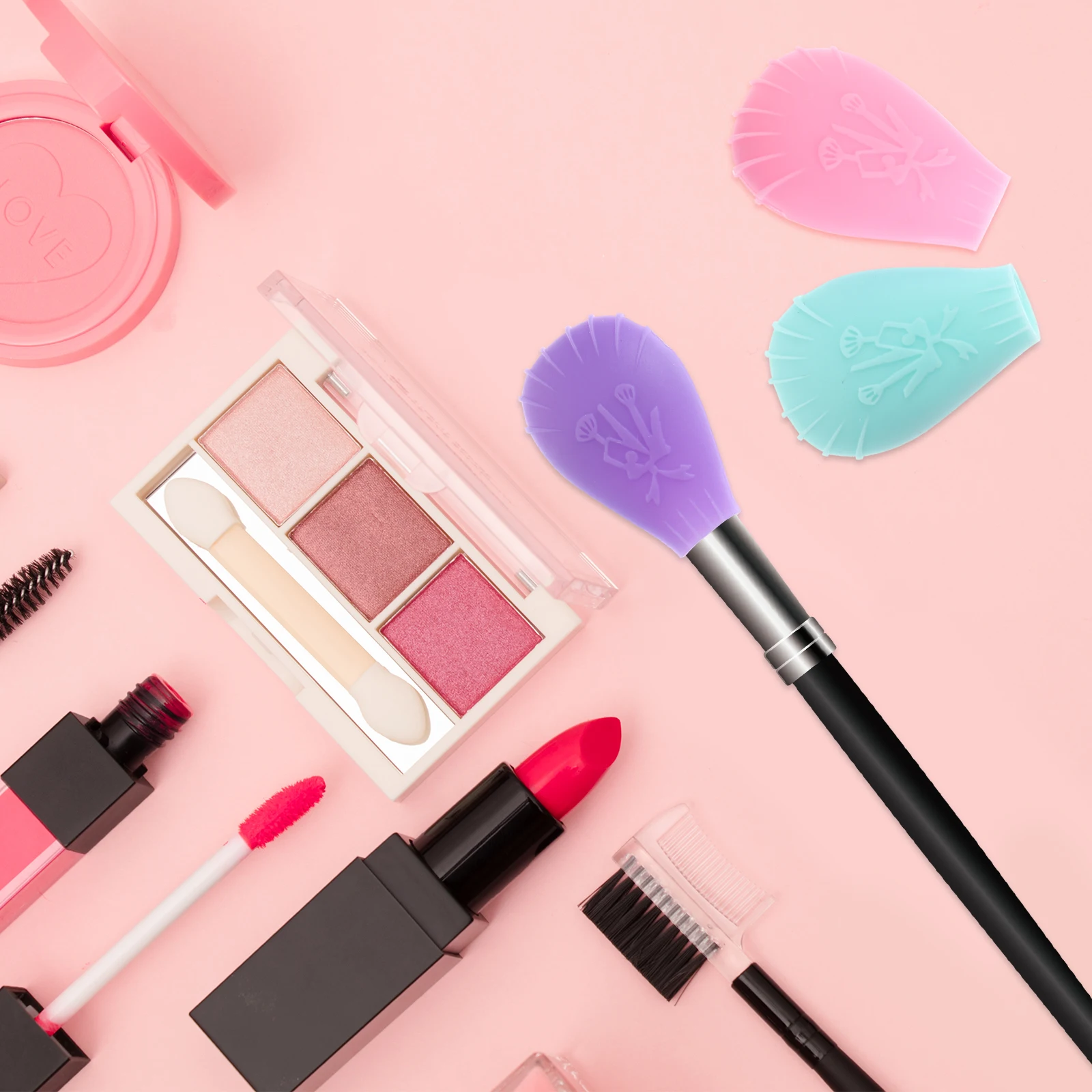 

3 Pcs Makeup Brush Dust Cover Prolong Life Eye Shadows Palette Set Travel Covers Head Silica Gel Accessories