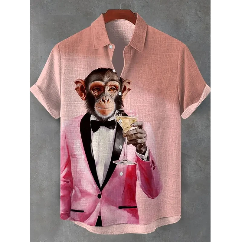 Funny Monkey 3D Printed Beach Shirts Casual Hawaiian Beach Shirt Holiday Male Short Sleeve Cute Animal Women Blouses Button Tops
