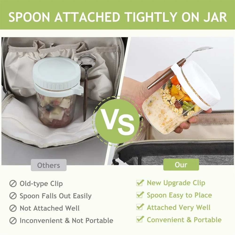 350ML Overnight Oats Jars Overnight Oats Container with Lid & Spoon Milk Fruit Salad Food Storage Container Glass Breakfast Cup