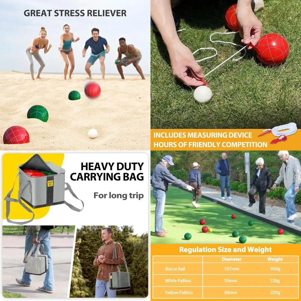 

Professional Grade 107mm Bocce Ball Game Set Regulation Size and Weight 920g for Official Tournaments (Red and Green)