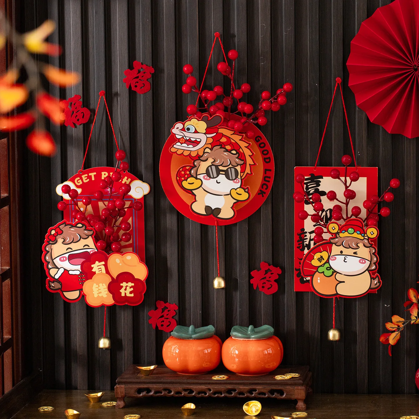 زينة السنة الجديدة، زينة الفاكهة الحمراء، لوازم مهرجان الربيع، ترتيبات متحركة منزلية جديدة، زينة للعطلات بنفسك