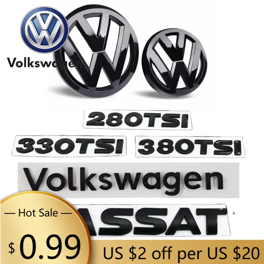 

2026 New For VOLKSWAGEN VW Car front badge logo covered ABS sticker For Volkswagen Passat 280TSI/330TSI/380TSI front and rear lo