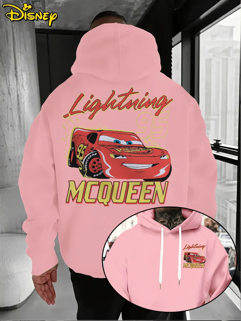 سترة بغطاء للرأس من Disney Cars Lightning McQueen لعام 2025 للرجال - بلوفر برسومات سباق زرقاء مع تصميم Lightning McQueen Mater