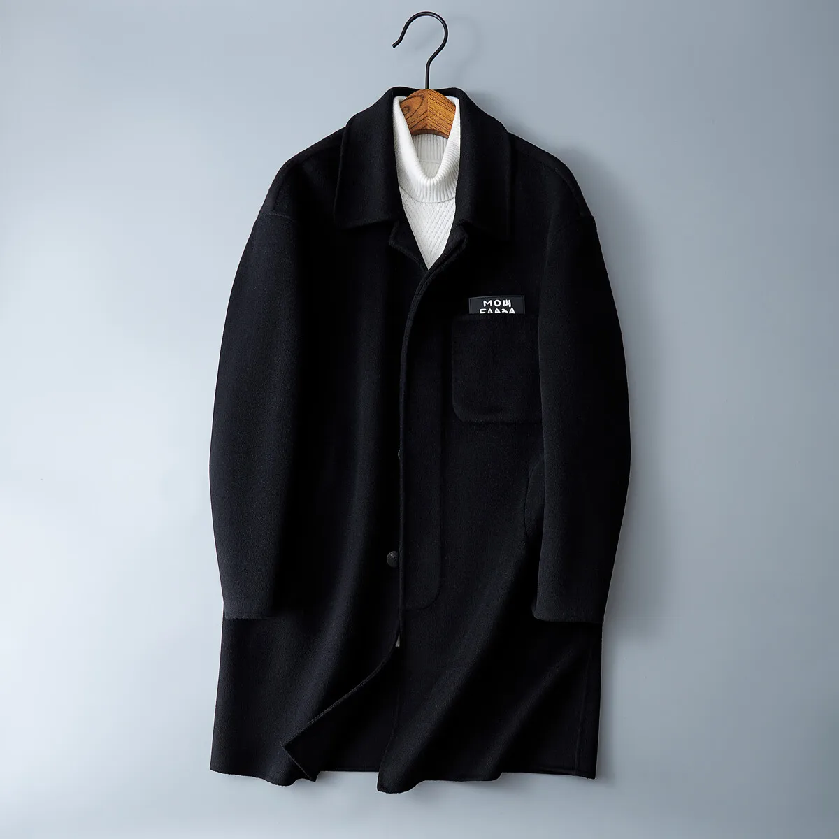Double-Faced Woolen Men's Coat Autumn Winter Casual High-End Feeling Medium-Length Woolen Windbreaker Fashionable Urban Korea...